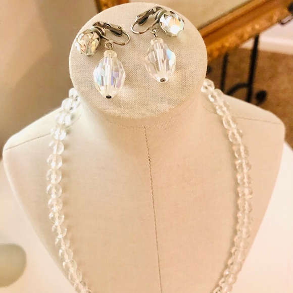 Vintage Deco Crystal Beas Necklace & AB crystal Earrings - Picture 6 of 11